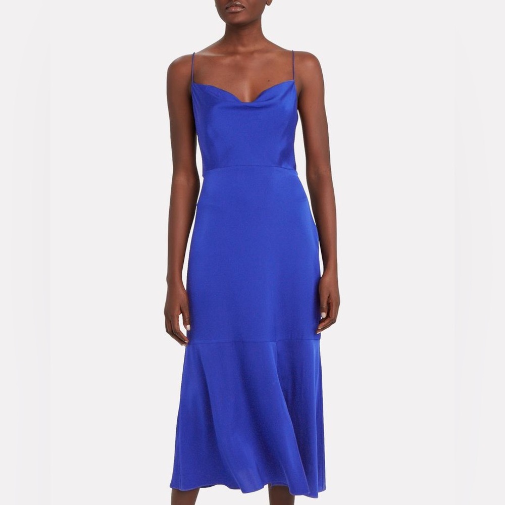 NWOT Intermix Paris Slip  Blue Midi Dress Cobalt blue silk date night midi dress